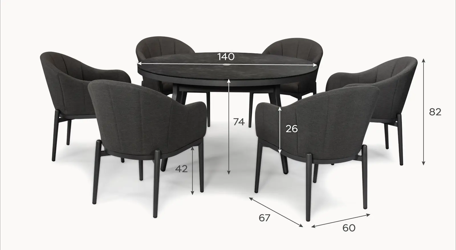 Duke 6 Seat Fabric Dining Set - Round Table