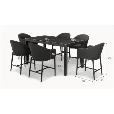 Duke 6 Seat Fabric High Dining Set - Rectangular Table