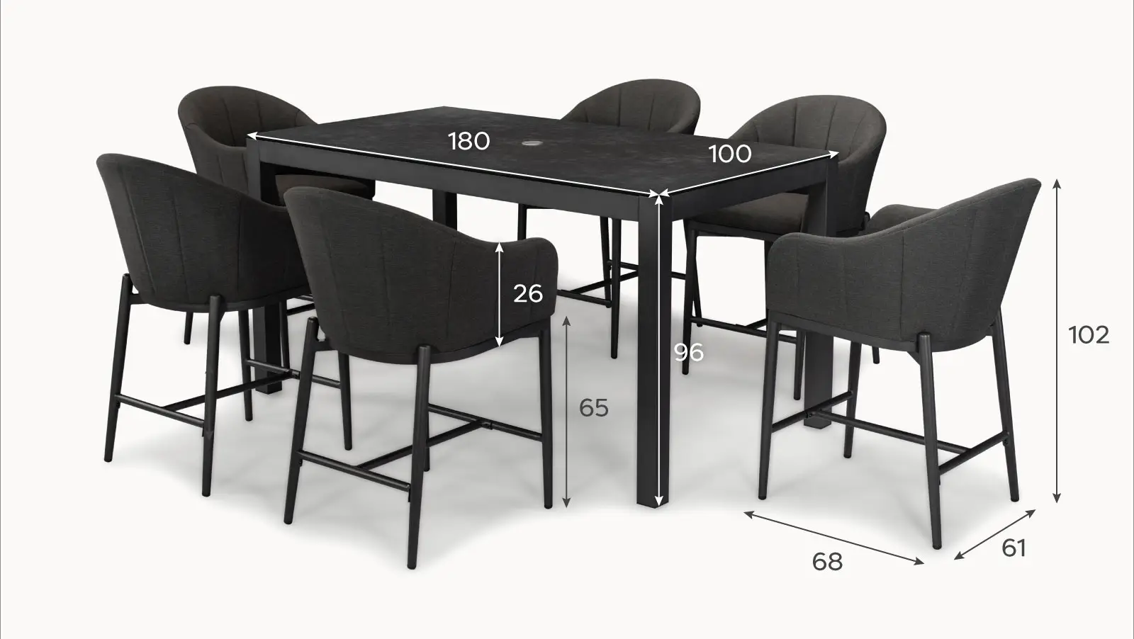 Duke 6 Seat Fabric High Dining Set - Rectangular Table