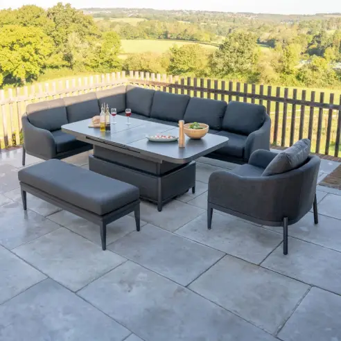 Duke Corner Fabric Dining Set with Armchair & Bench - Rising Extending Table Duke Corner Fabric Dining Set with Armchair & Bench - Rising Extending Table
