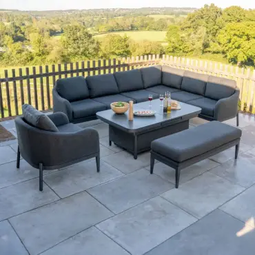 Duke Corner Fabric Dining Set with Armchair & Bench -  Rising Extending Table