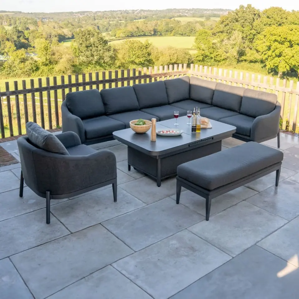 Duke Corner Fabric Dining Set with Armchair & Bench - Rising Extending Table