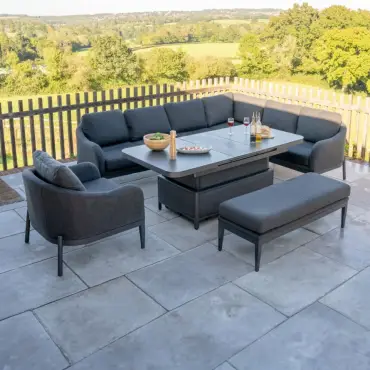 Duke Corner Fabric Dining Set with Armchair & Bench - Rising Extending Table