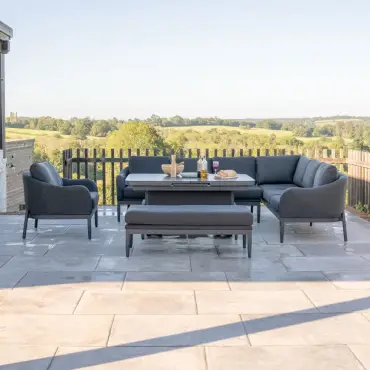 Duke Corner Fabric Dining Set with Armchair & Bench - Rising Extending Table