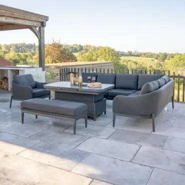 Duke Corner Fabric Dining Set with Armchair & Bench -  Rising Extending Table