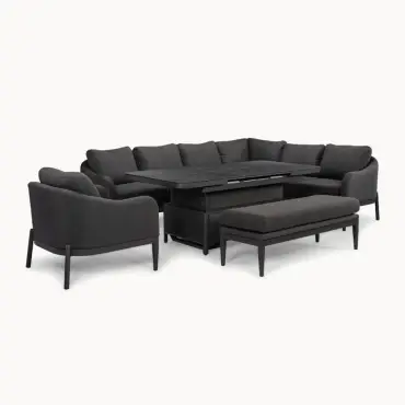 Duke Corner Fabric Dining Set with Armchair & Bench -  Rising Extending Table