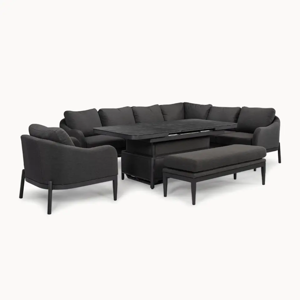 Duke Corner Fabric Dining Set with Armchair & Bench - Rising Extending Table