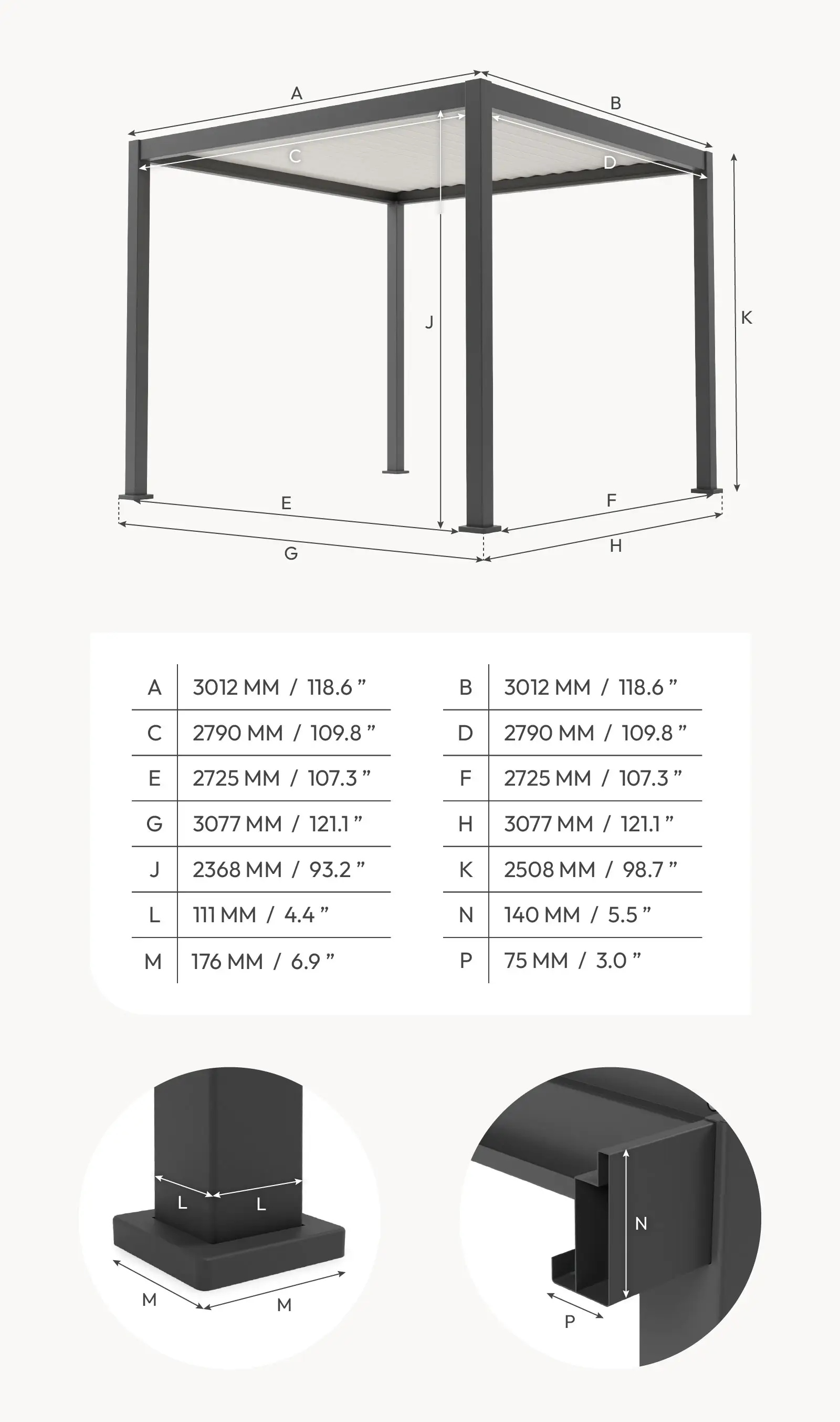 Umbra Aluminium Metal Fixed Roof Carport - 3m x 3m Free Standing