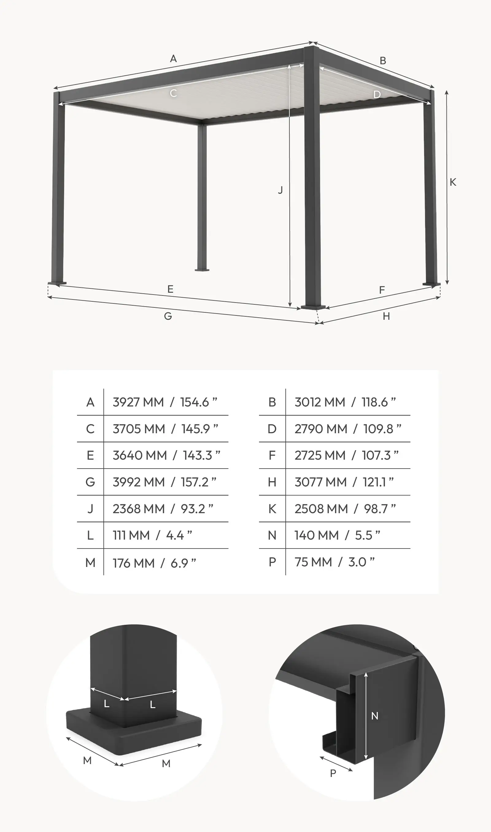 Umbra Aluminium Metal Fixed Roof Carport - 4m x 3m Free Standing