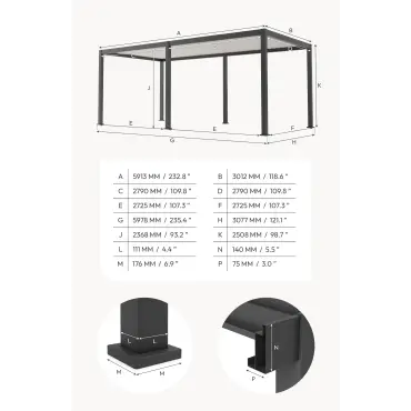 Umbra Aluminium Metal Fixed Roof Carport - 6m x 3m Free Standing