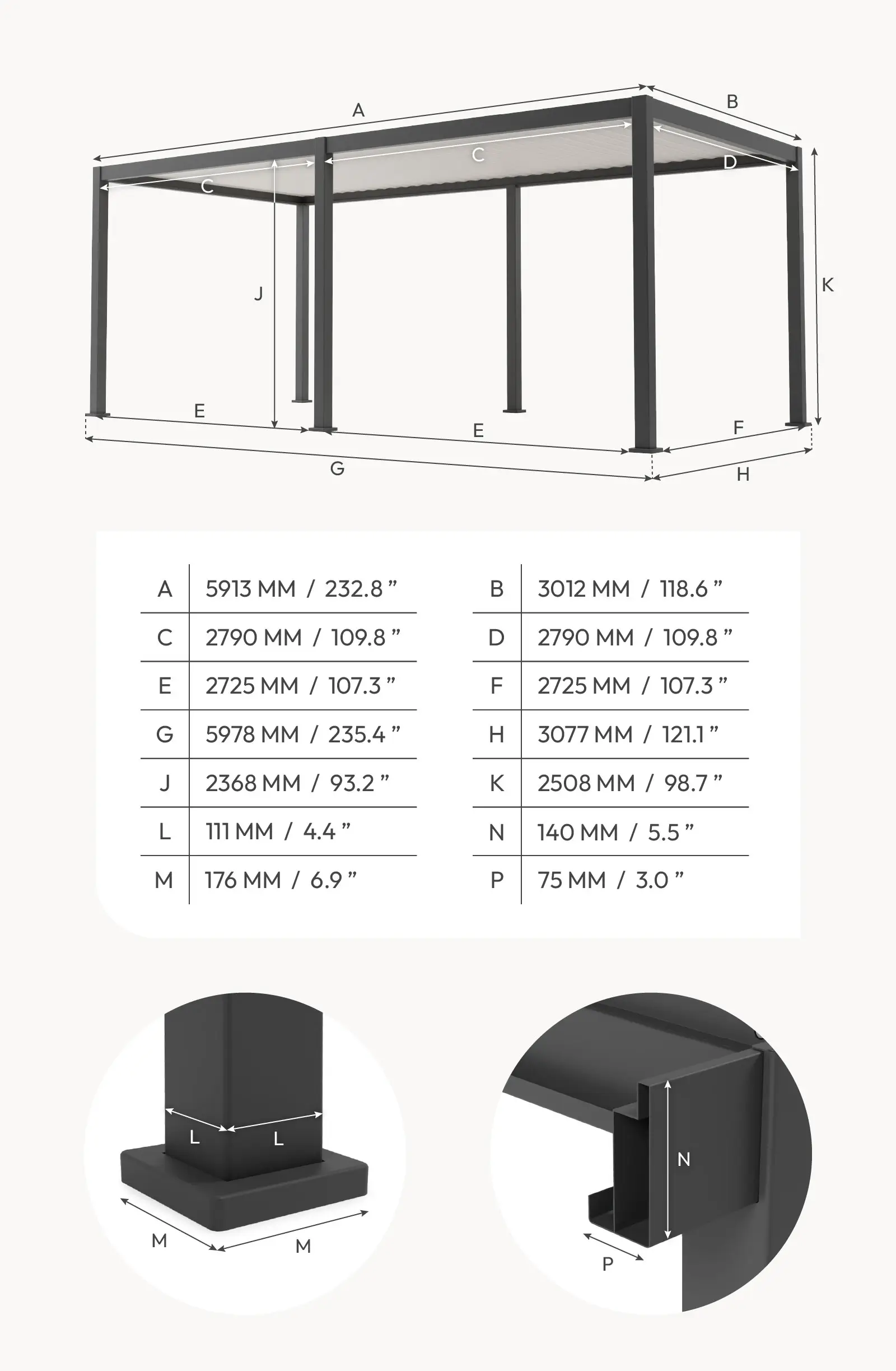 Umbra Aluminium Metal Fixed Roof Carport - 6m x 3m Free Standing