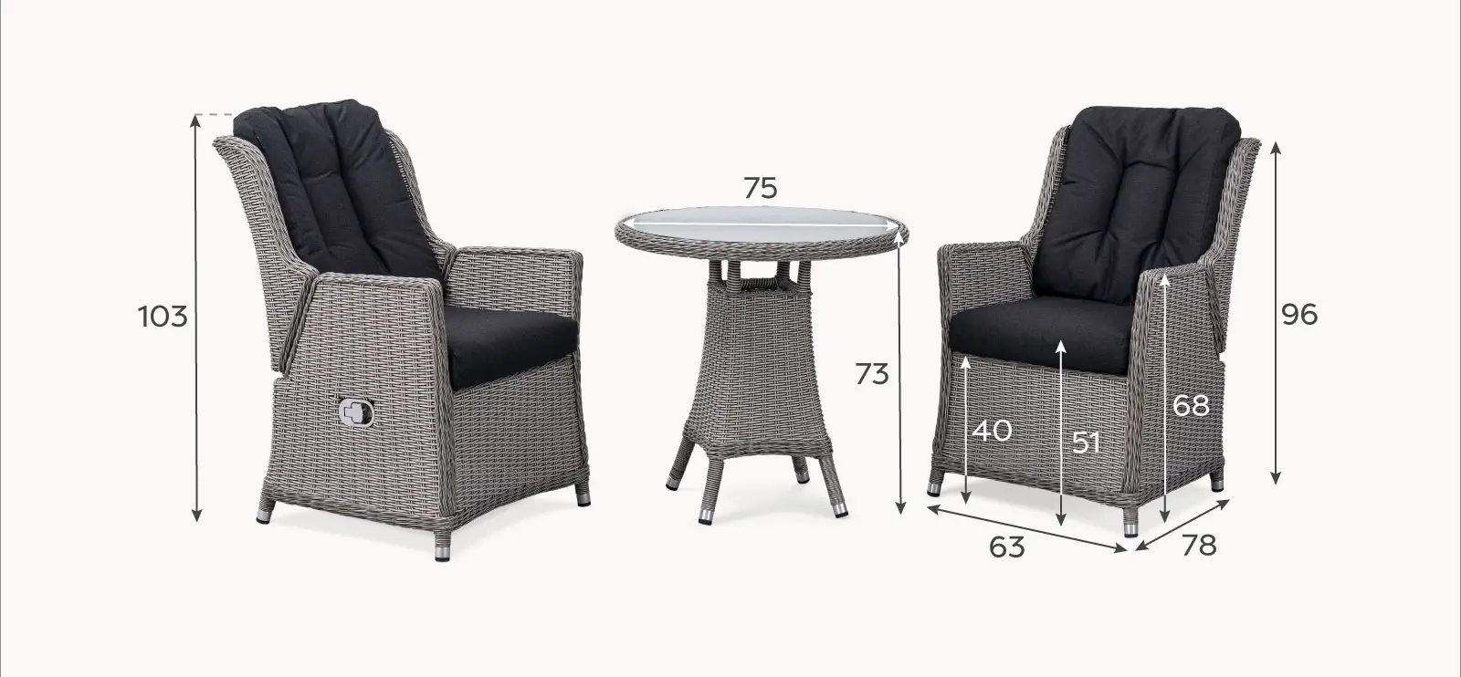 Talia 2 Seat Rattan Bistro Set - Round Table