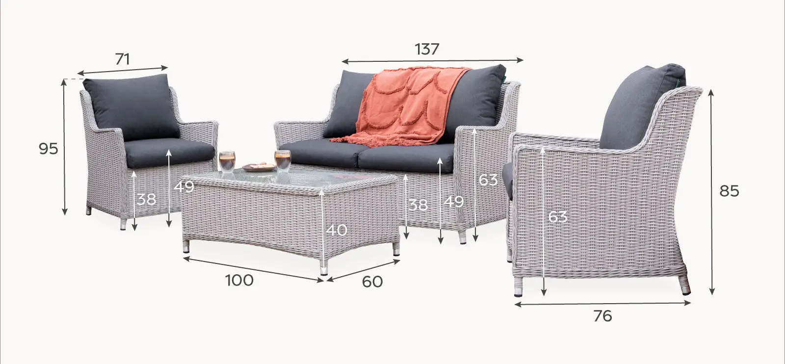 Talia Rattan 2 Seater Sofa Lounging Set
