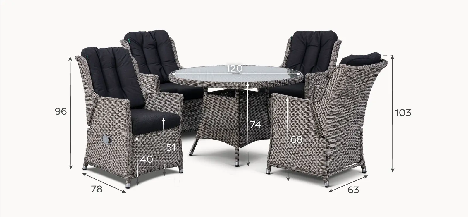 Talia 4 Seat Rattan Dining Set - Round Table