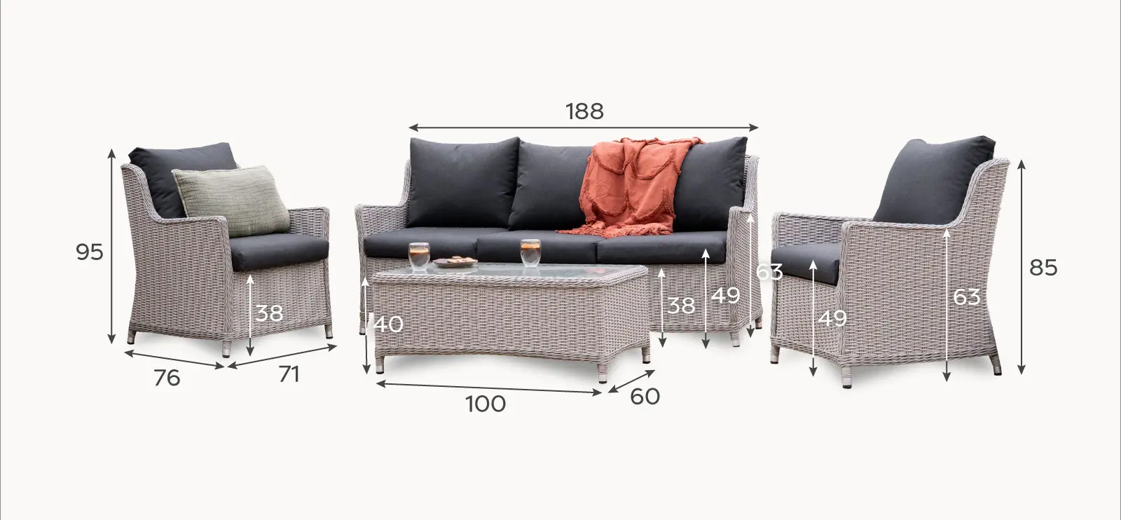 Talia Rattan 3 Seater Sofa Lounging Set