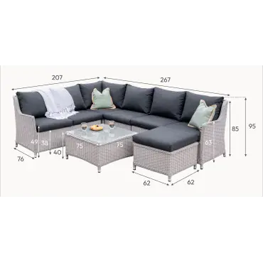 Talia Large Corner Sofa Lounging Set & Coffee Table | Rattan