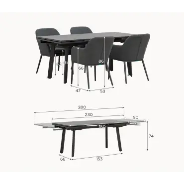 Ally 4-10 Seat Fabric Dining Set - Rectangular Extending Table in Graphite Grey