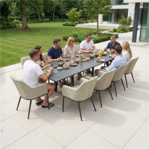 Ally 4-10 Seat Fabric Dining Set - Rectangular Extending Table in Oatmeal Ally 4-10 Seat Fabric Dining Set - Rectangular Extending Table in Oatmeal