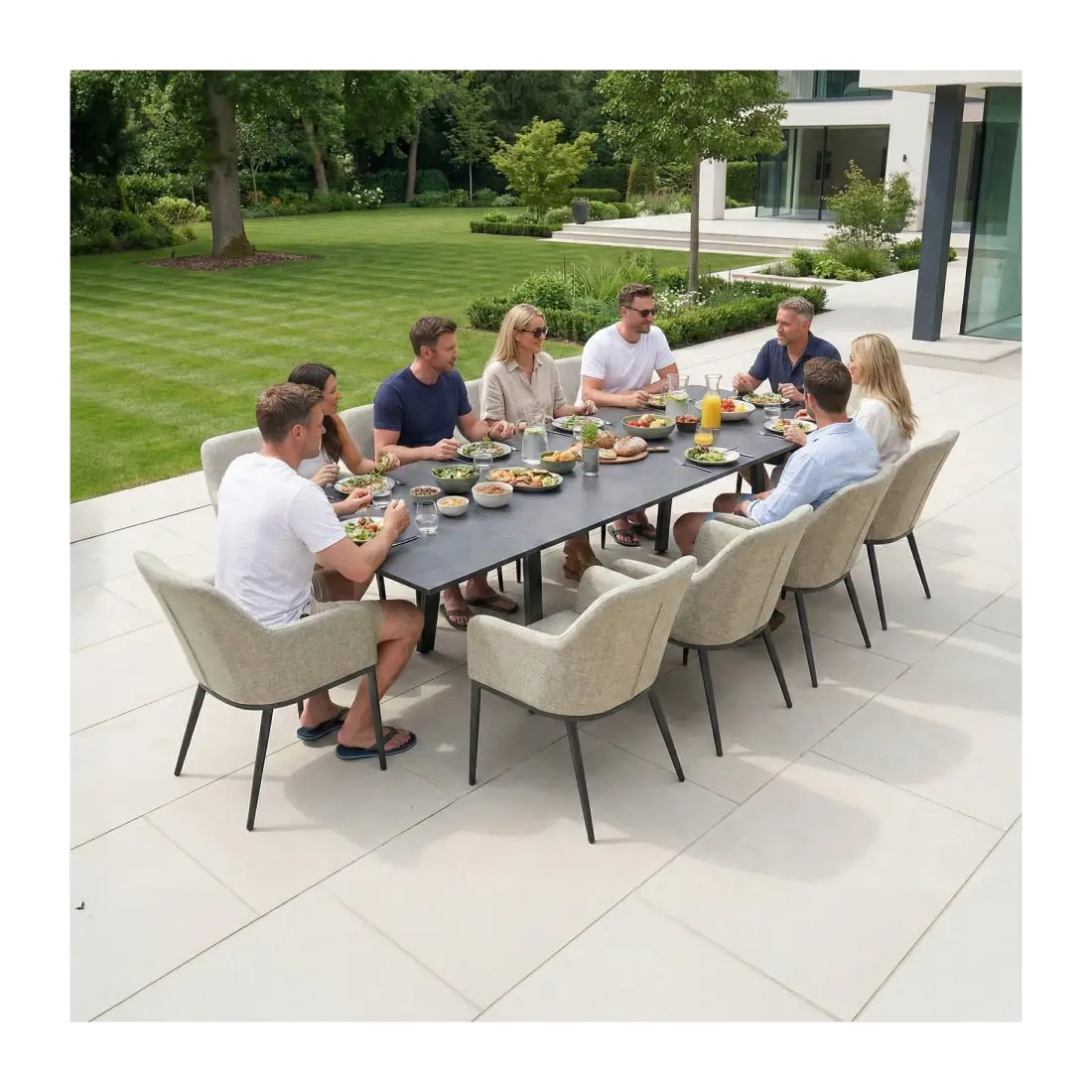 Ally 4-10 Seat Fabric Dining Set - Rectangular Extending Table in Oatmeal Ally 4-10 Seat Fabric Dining Set - Rectangular Extending Table in Oatmeal