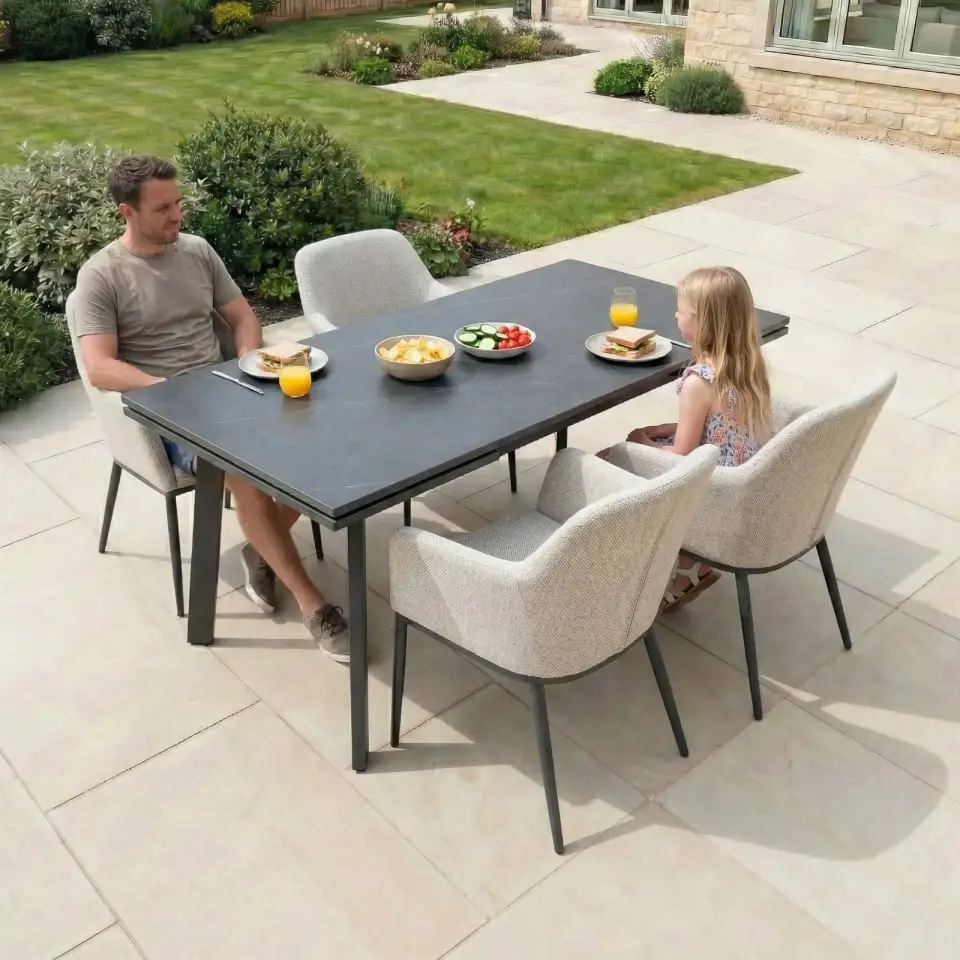 Ally 4-10 Seat Fabric Dining Set - Rectangular Extending Table in Oatmeal