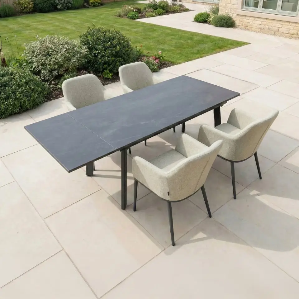 Ally 4-10 Seat Fabric Dining Set - Rectangular Extending Table in Oatmeal