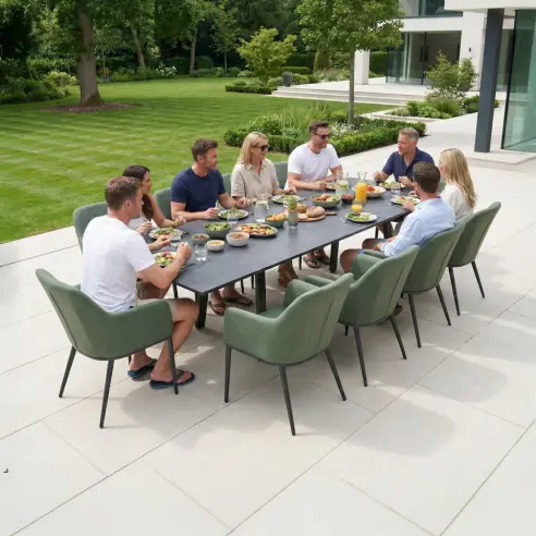 Ally 4-10 Seat Fabric Dining Set - Rectangular Extending Table in Green Ally 4-10 Seat Fabric Dining Set - Rectangular Extending Table in Green