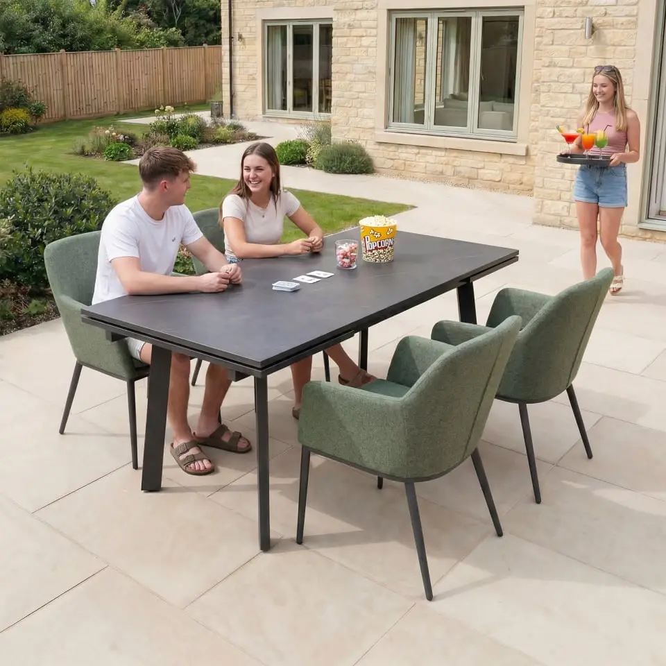Ally 4-10 Seat Fabric Dining Set - Rectangular Extending Table in Green
