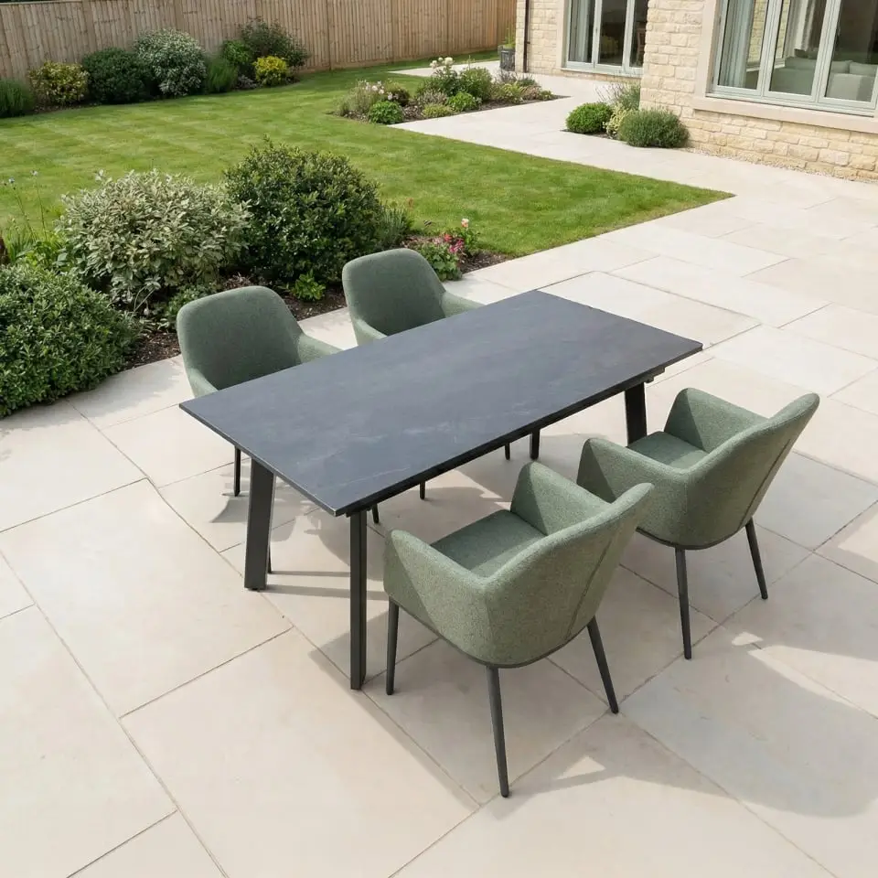 Ally 4-10 Seat Fabric Dining Set - Rectangular Extending Table in Green