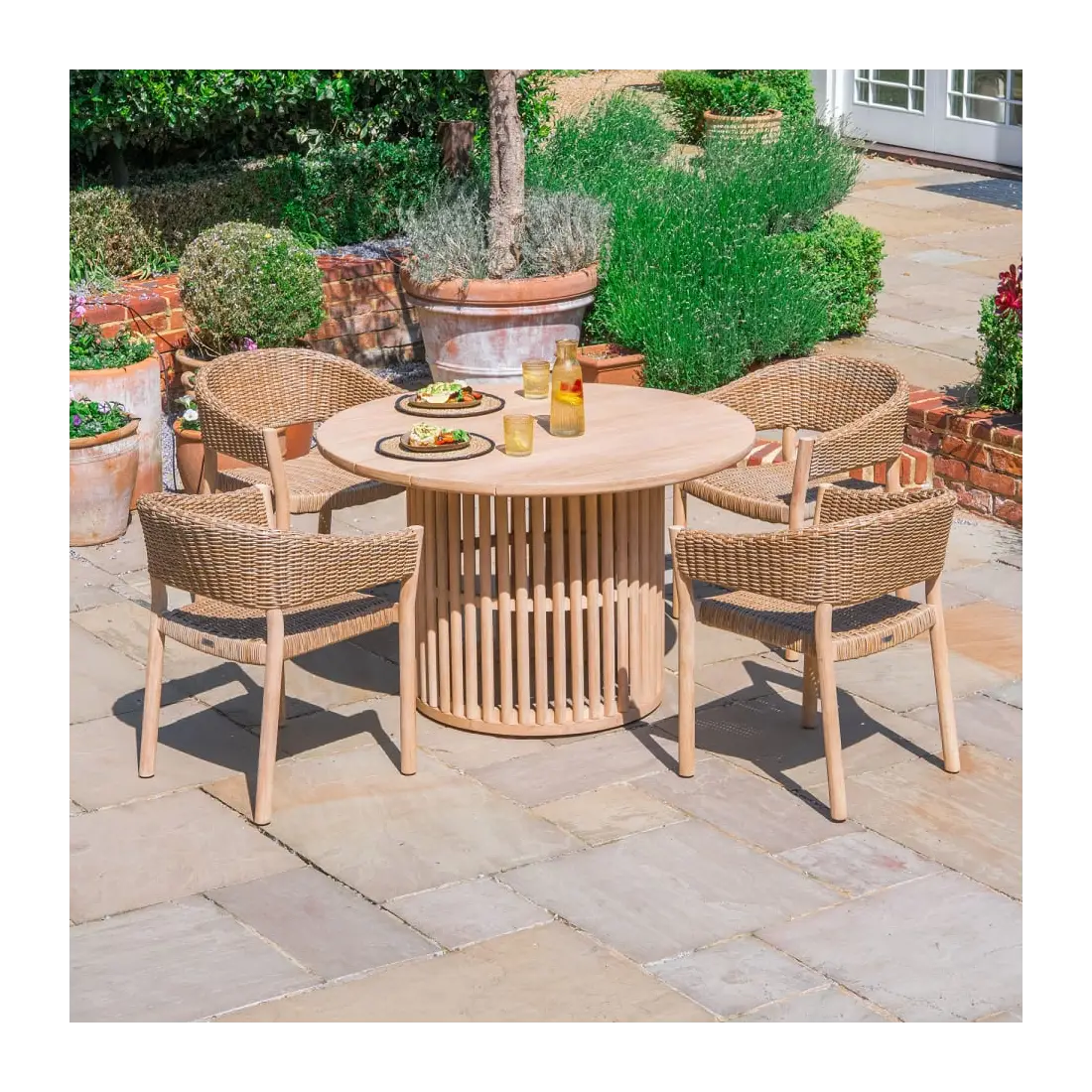 Hailey 4 Seat Rattan Wood Dining Set Hailey 4 Seat Rattan Wood Dining Set