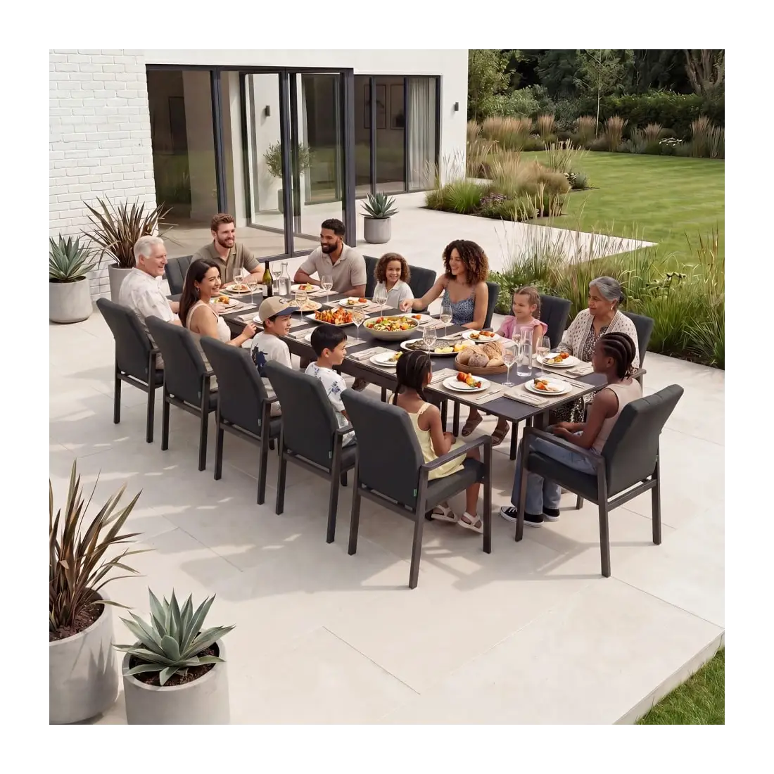 Ralph 6-12 Seat Fabric Dining Set - Extending Table in Charcoal Grey Ralph 6-12 Seat Fabric Dining Set - Extending Table in Charcoal Grey