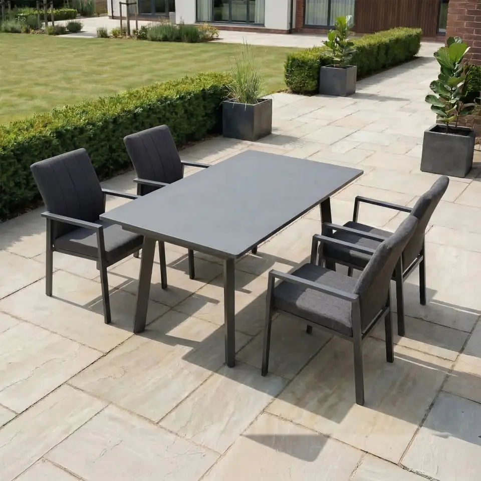 Ralph 4-10 Seat Fabric Dining Set - Rectangular Extending Table in Charcoal Grey