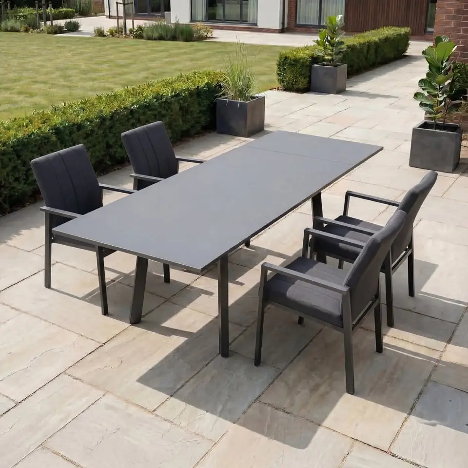 Ralph 4-10 Seat Fabric Dining Set - Rectangular Extending Table in Charcoal Grey