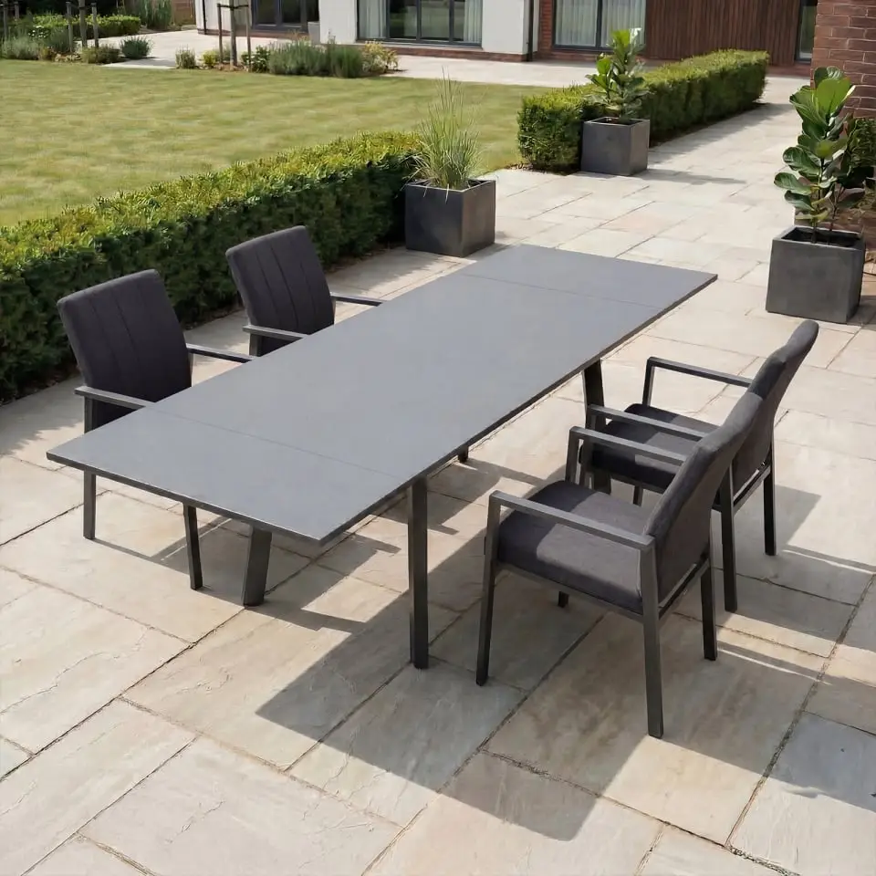 Ralph 4-10 Seat Fabric Dining Set - Rectangular Extending Table in Charcoal Grey