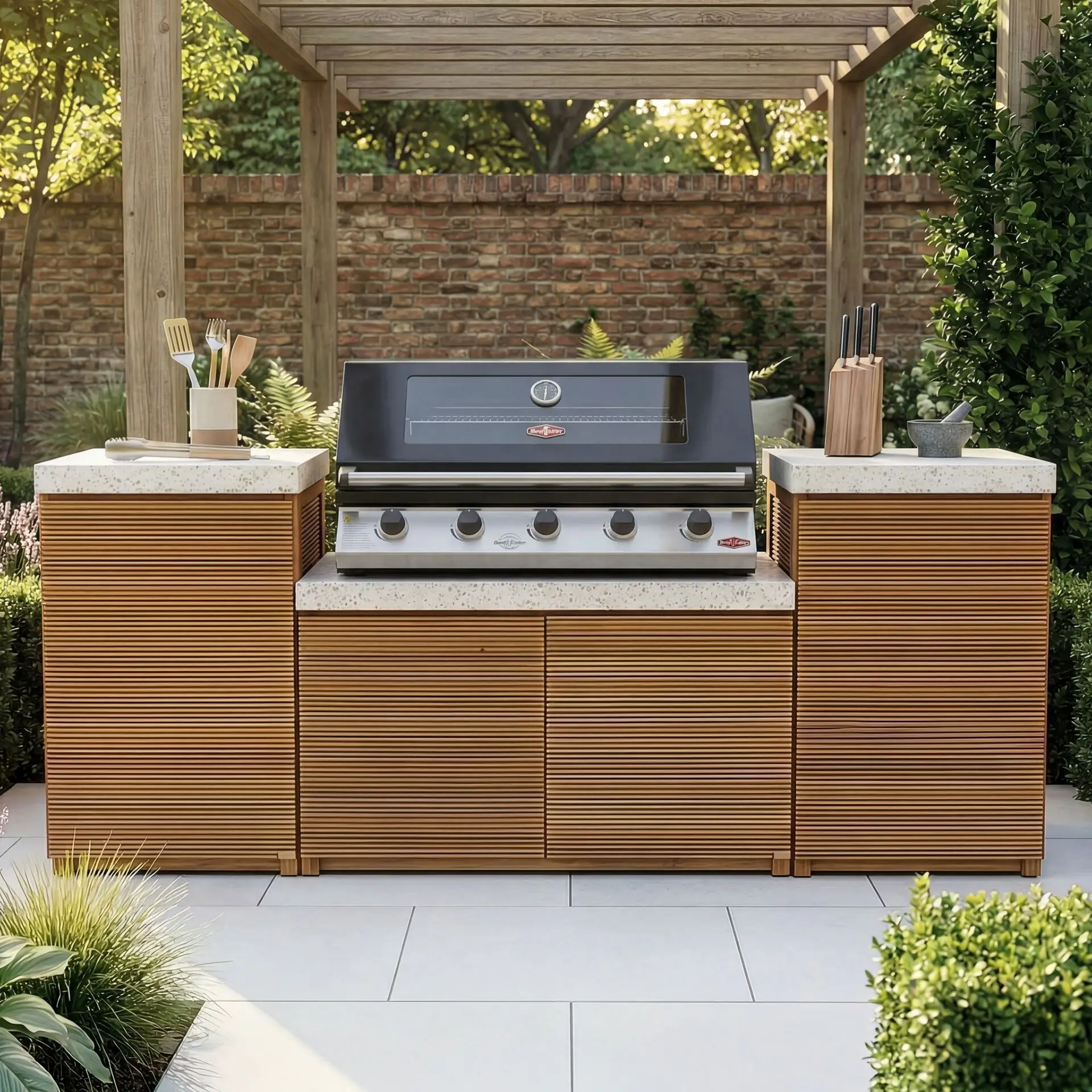 Antigua Small Kitchen Storage Units with Beefeater 1200E Series BBQ