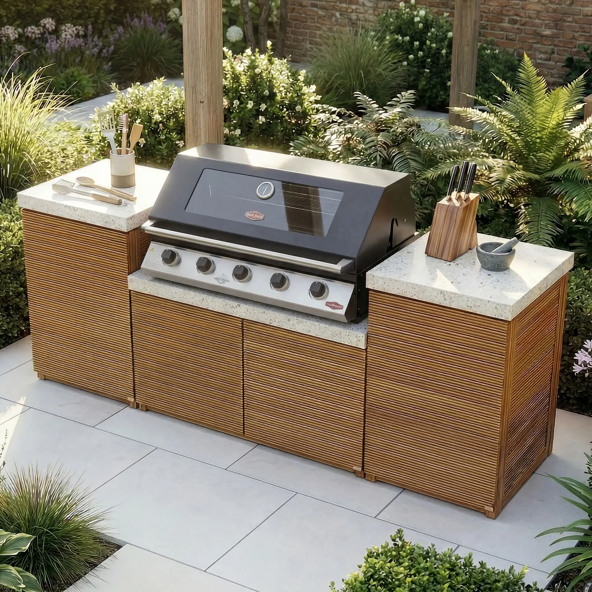 Antigua Small Kitchen Storage Units with Beefeater 1200E Series BBQ