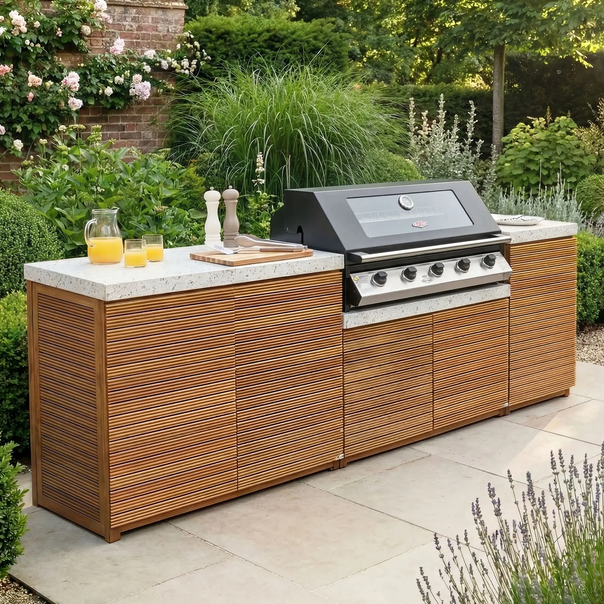 Antigua Medium Kitchen Storage Units with Beefeater 1200E Series BBQ