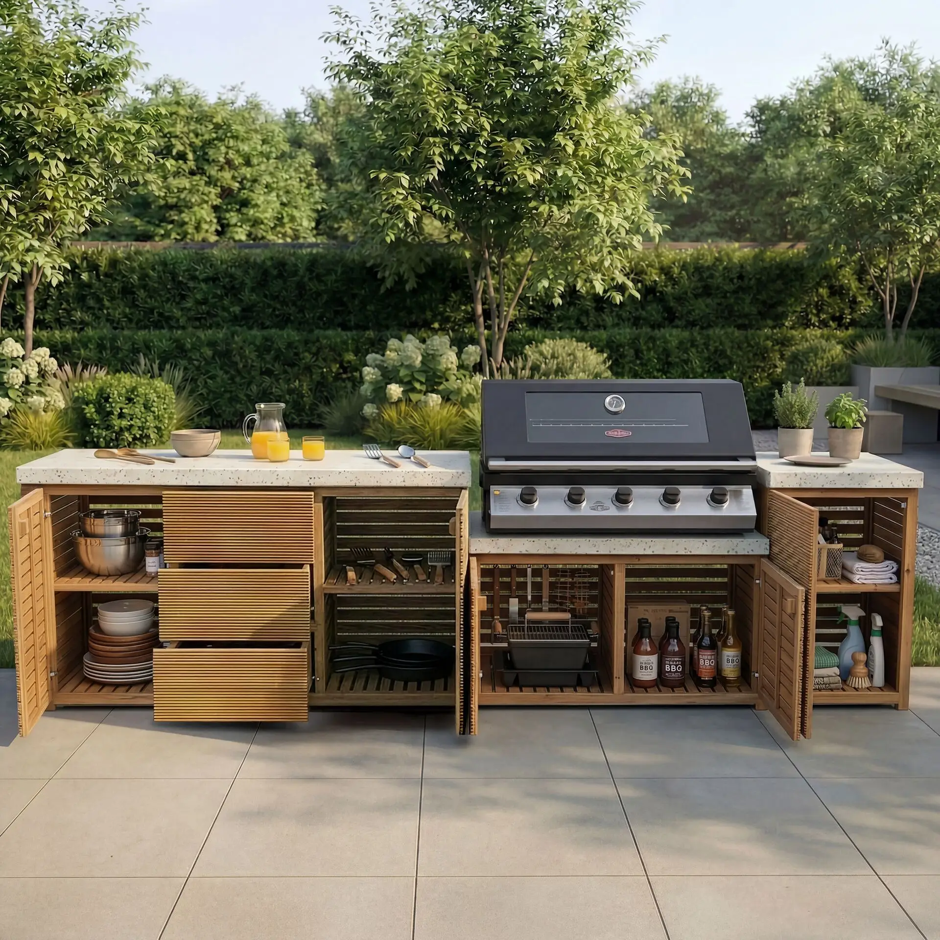 Antigua Large Kitchen Storage Units with Beefeater 1200E Series BBQ