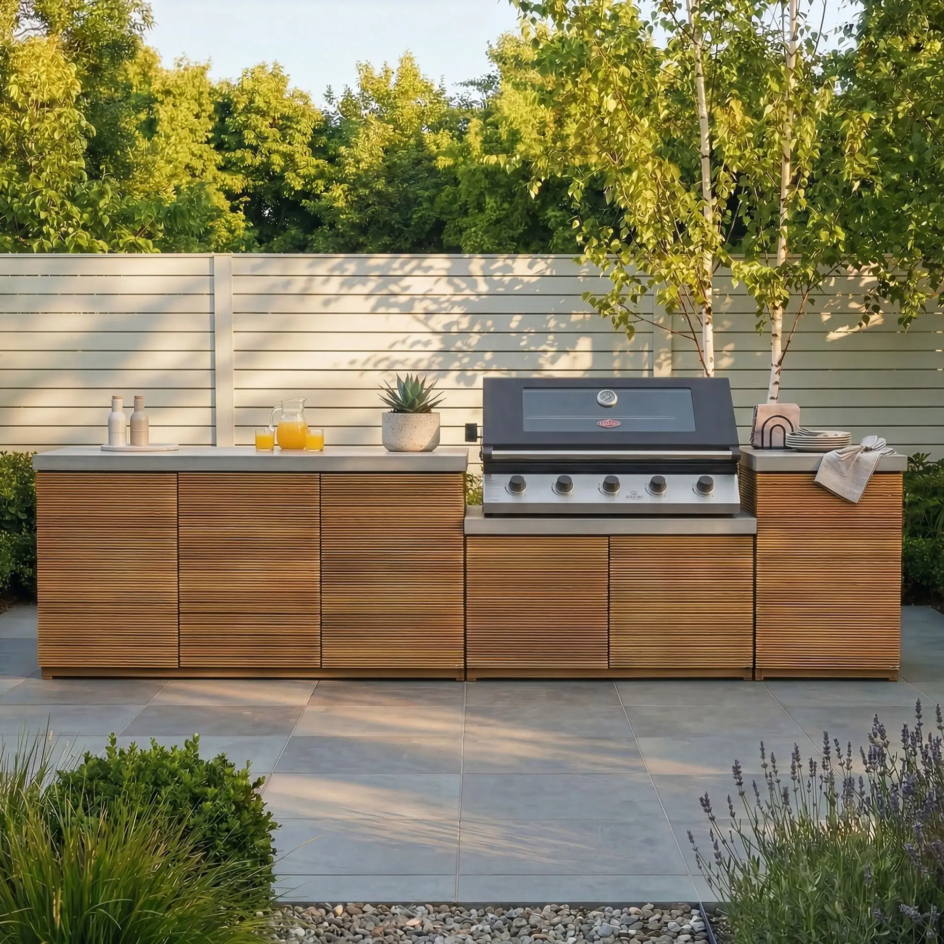 Bali Outdoor Kitchen Storage Units with Beefeater 1700 Series BBQ - Large Configuration