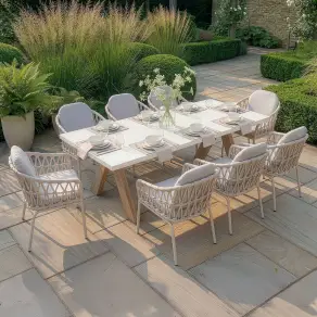 Antigua 8 Seat Rectangular Dining Set - Sicily Open Rope Weave Dining Chairs
