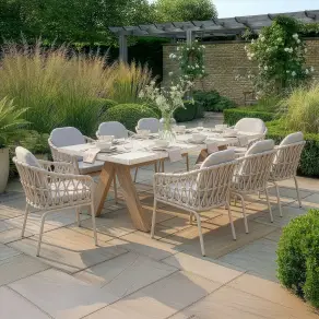 Antigua 8 Seat Rectangular Dining Set - Sicily Open Rope Weave Dining Chairs