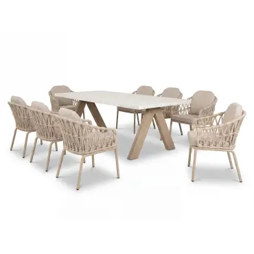 Antigua 8 Seat Rectangular Dining Set - Sicily Open Rope Weave Dining Chairs