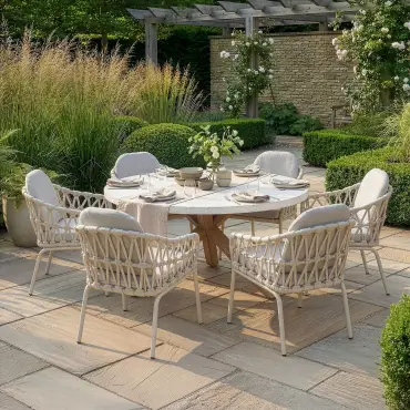 Antigua 6 Seat Round Dining Set - Sicily Open Rope Weave Dining Chairs