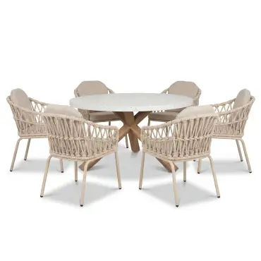 Antigua 6 Seat Round Dining Set - Sicily Open Rope Weave Dining Chairs
