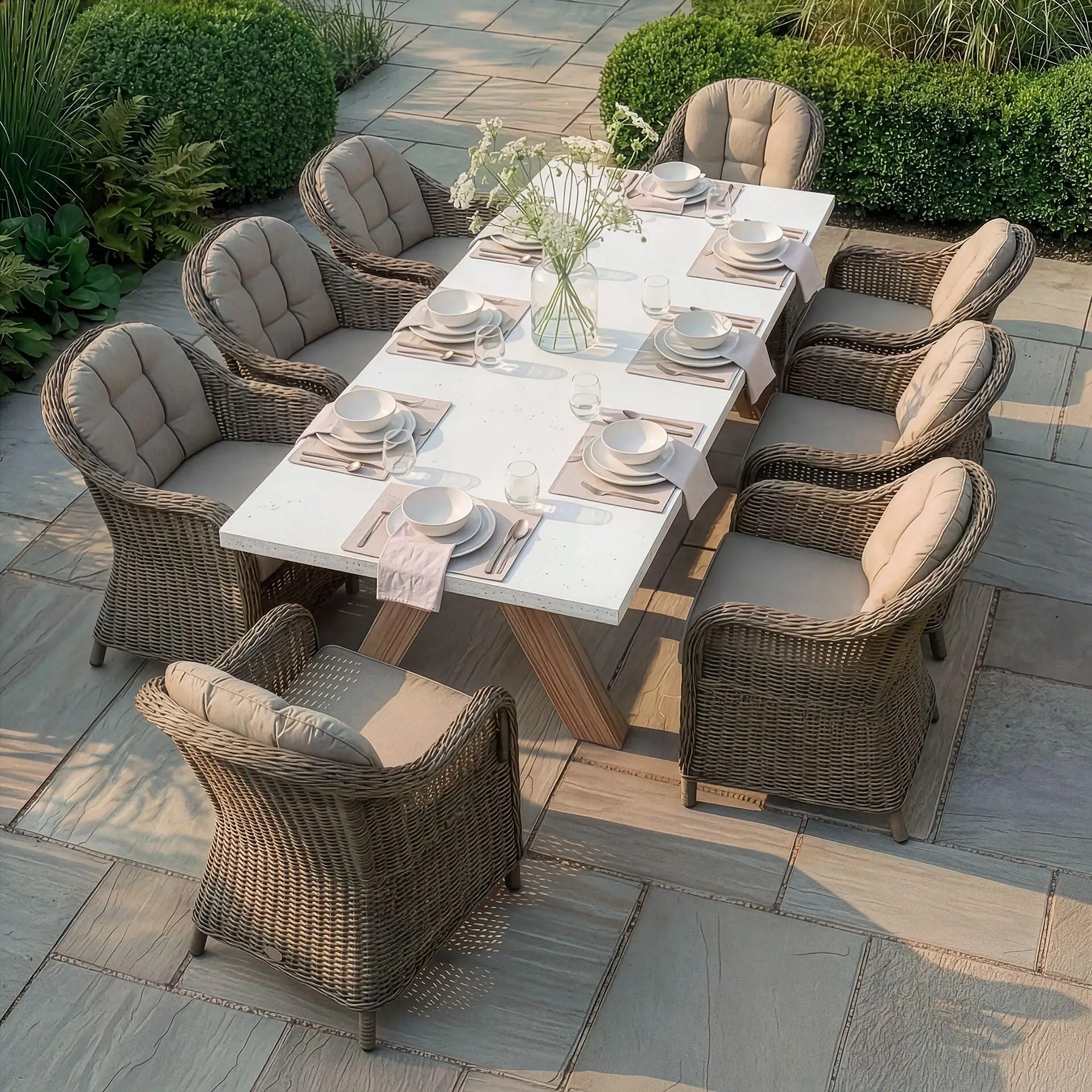 Antigua 8 Seat Rectangular Dining Set - Winchester Heritage Rattan Dining Chairs