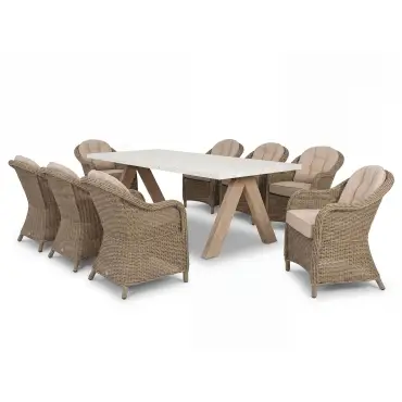 Antigua 8 Seat Rectangular Dining Set - Winchester Heritage Rattan Dining Chairs