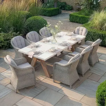Antigua 8 Seat Rectangular Dining Set - Oxford Heritage Rattan Dining Chairs