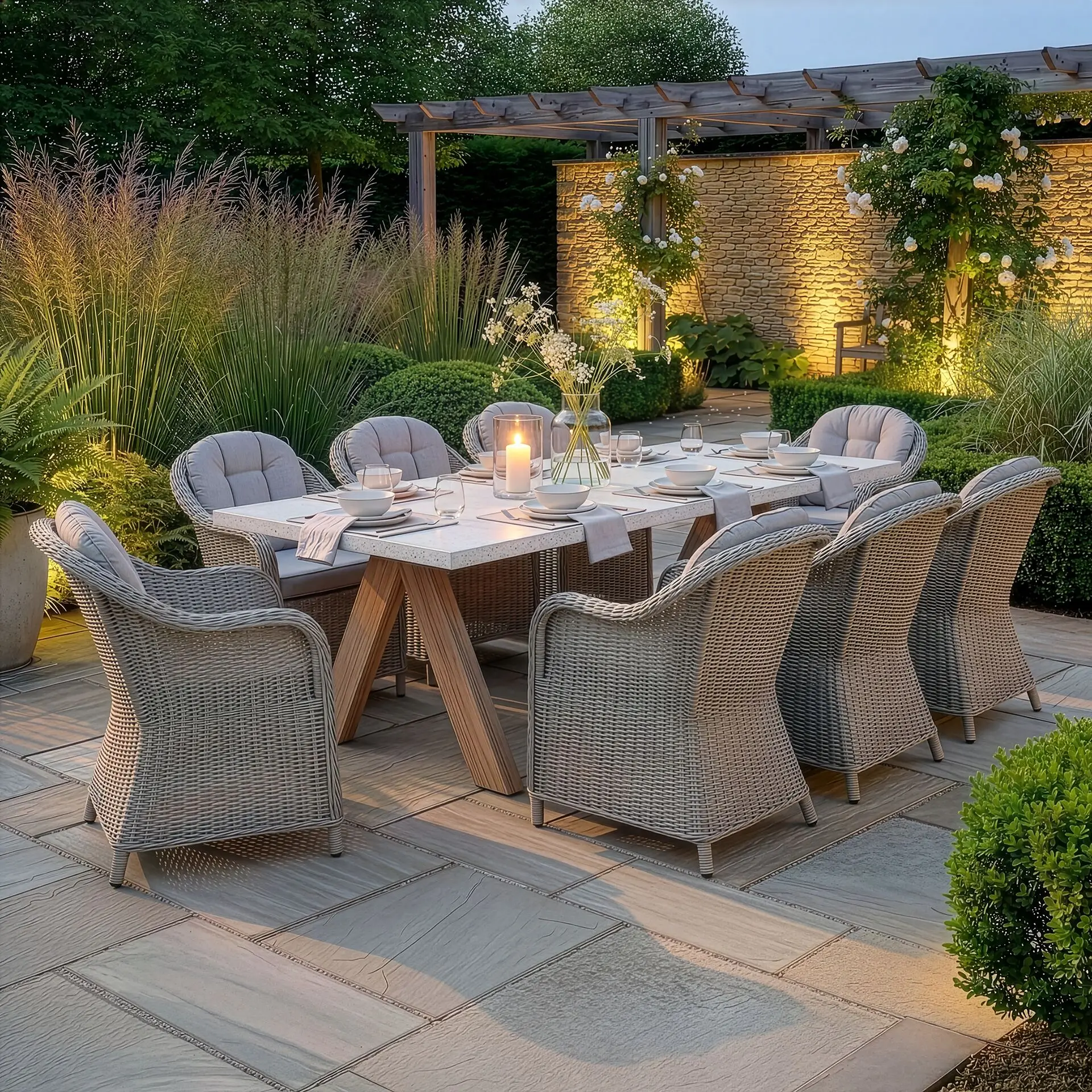 Antigua 8 Seat Rectangular Dining Set - Oxford Heritage Rattan Dining Chairs