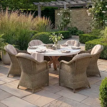 Antigua 6 Seat Round Dining Set - Winchester Heritage Rattan Dining Chairs