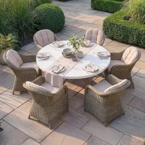 Antigua 6 Seat Round Dining Set - Winchester Heritage Rattan Dining Chairs