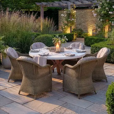 Antigua 6 Seat Round Dining Set - Winchester Heritage Rattan Dining Chairs